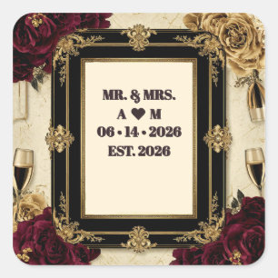 Floral Gold Wedding Decorative Botanical Square Sticker