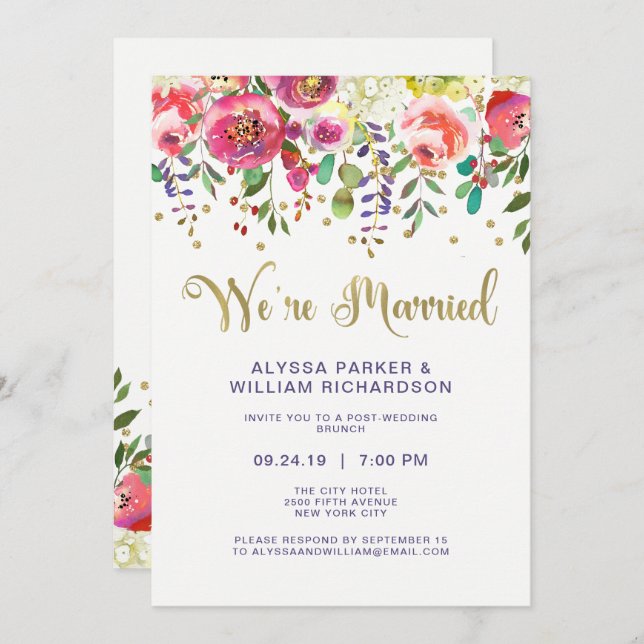 Floral Gold | We're Married Invitation (Front/Back)