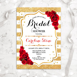 Floral Gold White Stripes Bridal Shower Invitation