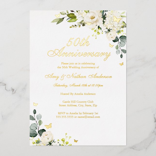 Floral Golden Butterfly 50th Wedding Anniversary  (Front)