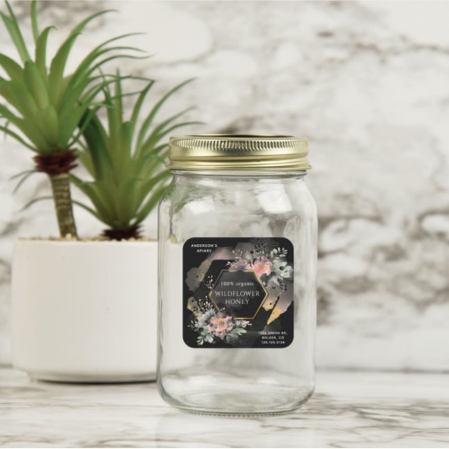 floral golden honey jar apiary square sticker (Creator Uploaded)