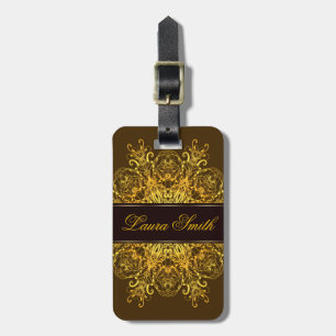 Floral golden mandala luggage tag