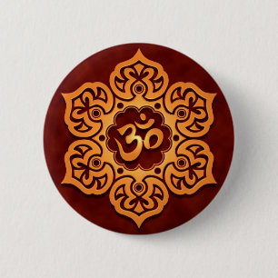 Floral Golden Red Aum Design 6 Cm Round Badge