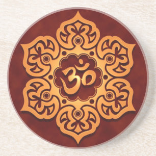 Floral Golden Red Aum Design Coaster