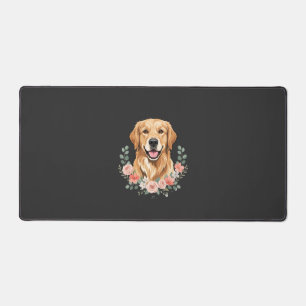 Floral Golden Retriever Dog Portrait Sublimation Desk Mat