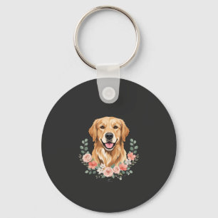Floral Golden Retriever Dog Portrait Sublimation Key Ring