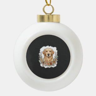 Floral Golden Retriever Sublimation Ceramic Ball Christmas Ornament