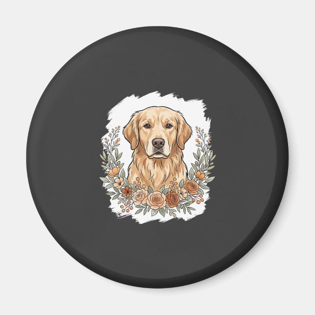 Floral Golden Retriever Sublimation Magnet (Front)