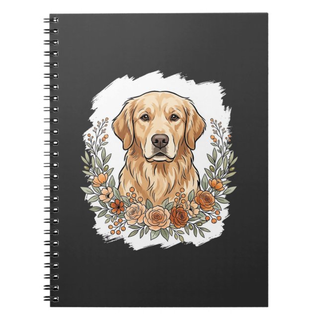 Floral Golden Retriever Sublimation Notebook (Front)