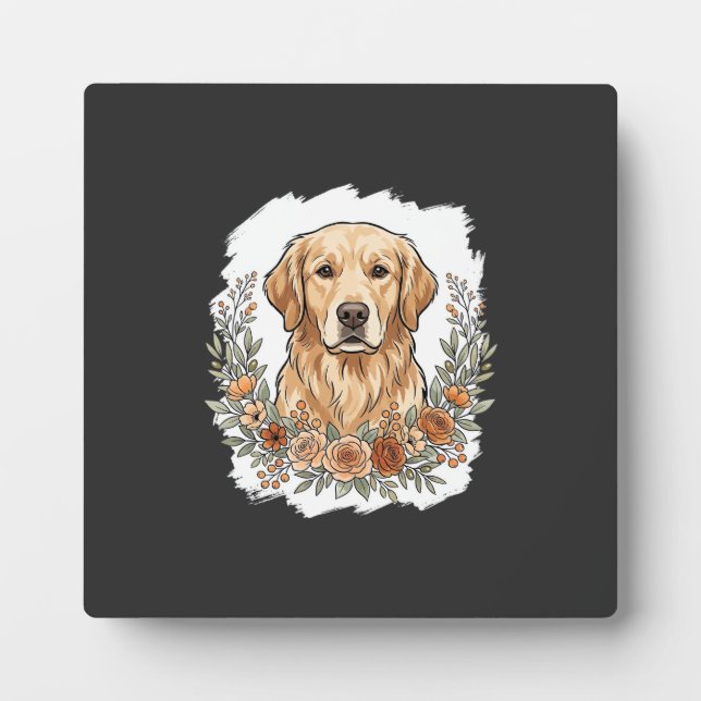 Floral Golden Retriever Sublimation Plaque (Front)