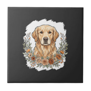 Floral Golden Retriever Sublimation Tile