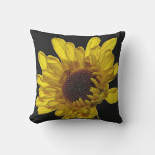Floral Golden Yellow Black Abstract Artsy Custom Cushion