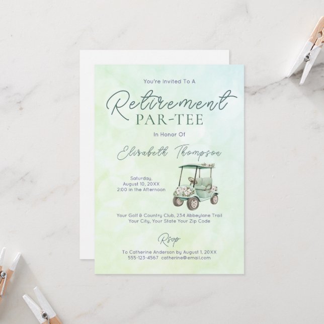 Floral Golf Themed Retirement Party Invitation (Front/Back In Situ)