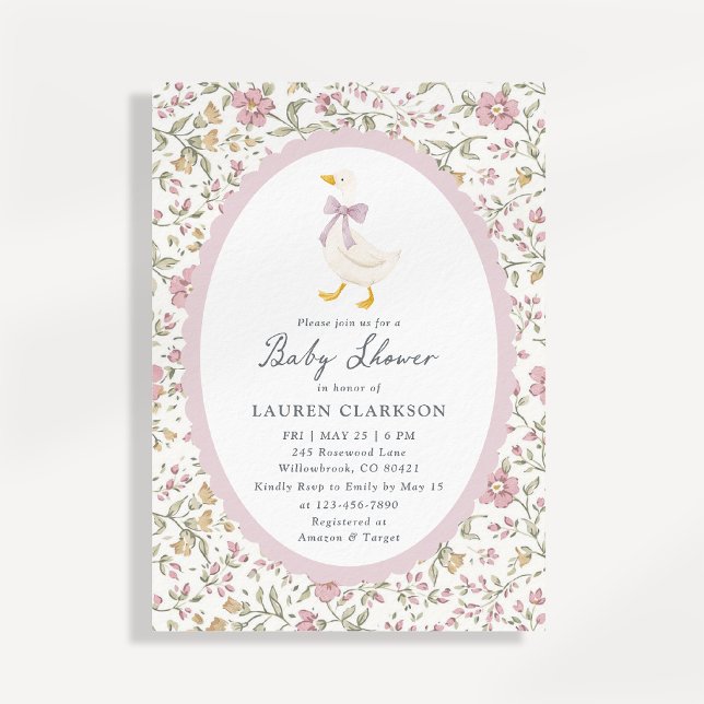 Floral Goose Baby Shower Invitation (Creator Uploaded)