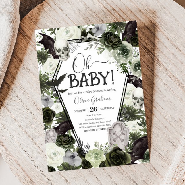 Floral Gothic Baby Shower Invitation (Floral Gothic Coffin Baby Shower Invitation
)