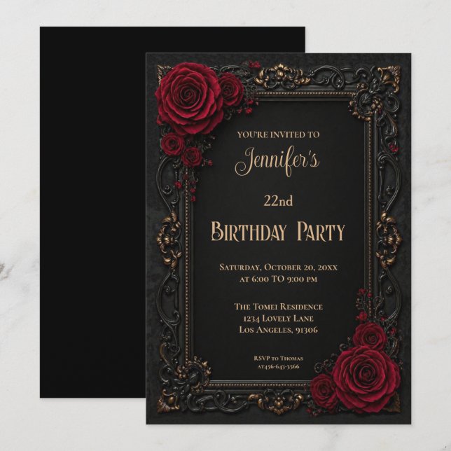 Floral Gothic Birthday Invitation (Front/Back)