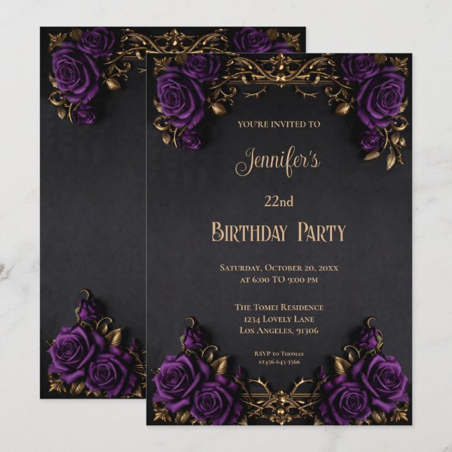 Floral Gothic Birthday Invitation (Front/Back)