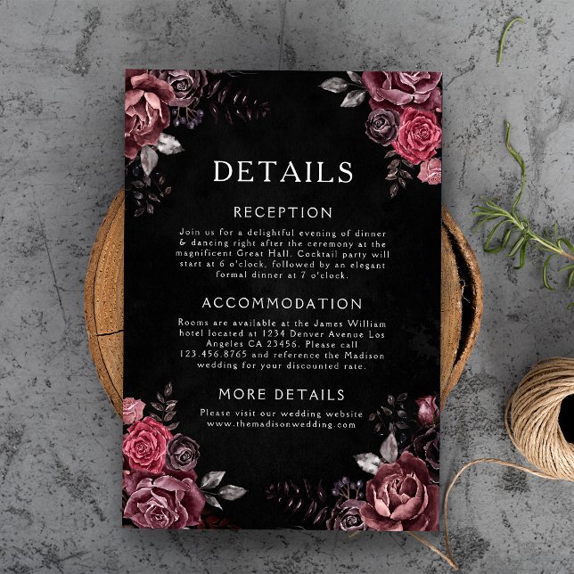 Floral Gothic Details Wedding Black  Enclosure Card (Creator Uploaded)