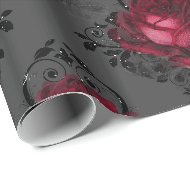 Floral Gothic Grunge Christmas Pattern Wrapping Paper (Roll Corner)