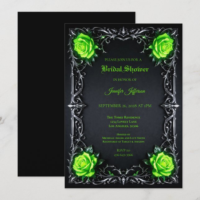 Floral Gothic Halloween Bridal Shower invitation (Front/Back)