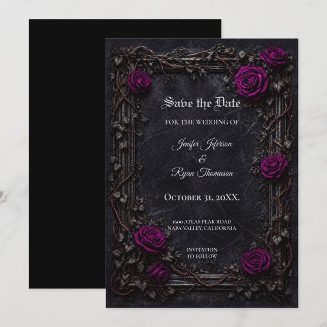 Floral Gothic Halloween Save the date invitation (Front/Back)