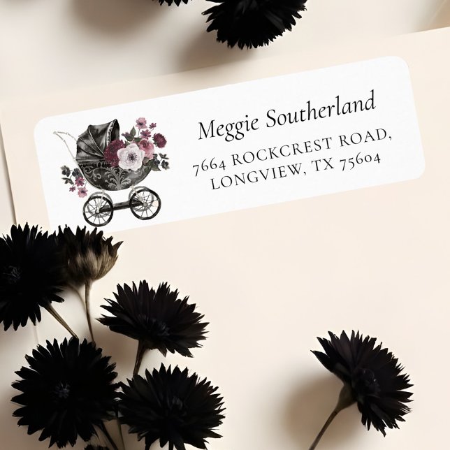 Floral Gothic Halloween Stroller Black Baby Shower (Floral Gothic Halloween Stroller Black Baby Shower Label)
