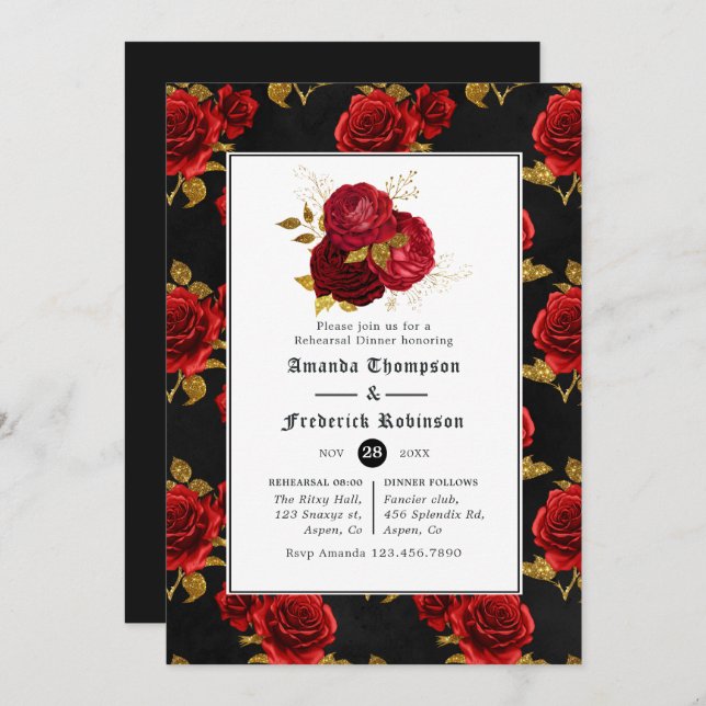 Floral Gothic Halloween Wedding Rehearsal Dinner Invitation (Front/Back)