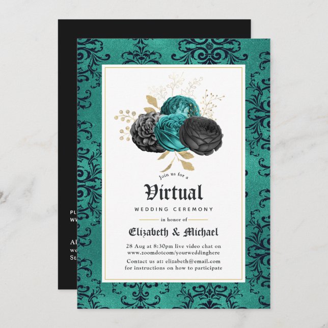 Floral Gothic Online Virtual Wedding Invitation (Front/Back)