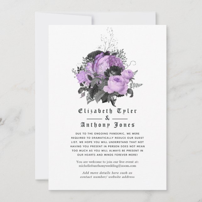 Floral Gothic Reduced Wedding Guest List Announcement (Front)