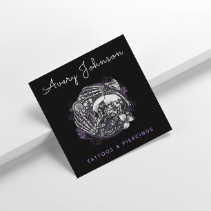 Floral Gothic Skull Tattoo Artist Social Media  Square Business Card