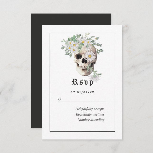 Floral Gothic Skull Wedding RSVP Card (Front/Back)