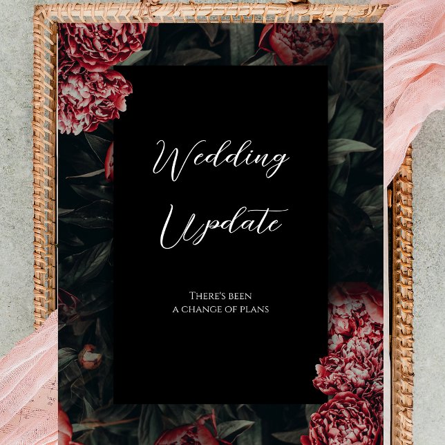 Floral Gothic Wedding Update Change of Plans Card (floral gothic wedding cancellation wedding postponement card)