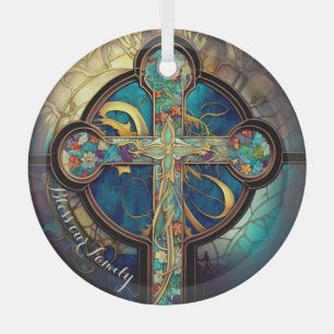 Floral Grace Stained Glass Religious Cross  Tree Decoration