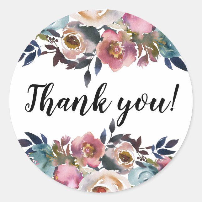 Floral Grace Thank You Classic Round Sticker (Front)