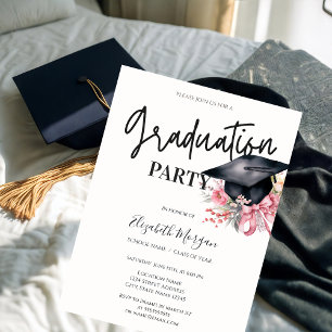 Floral Grad Cap Bow Your Photo Graduation Invitation