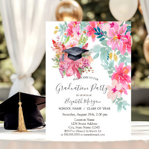 Floral Grad Cap,Flowers Graduation  Invitation