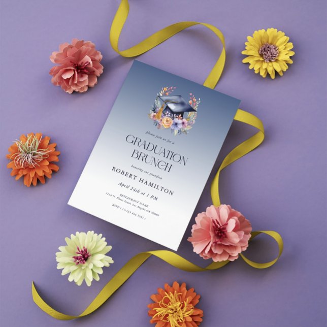 Floral Grad Hat Graduation Brunch Invitation (Creator Uploaded)