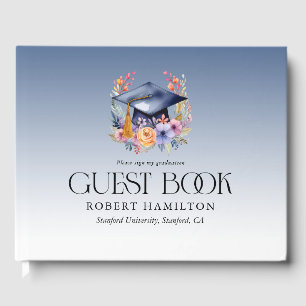 Floral Grad Hat Graduation Party Invitation Guest Book