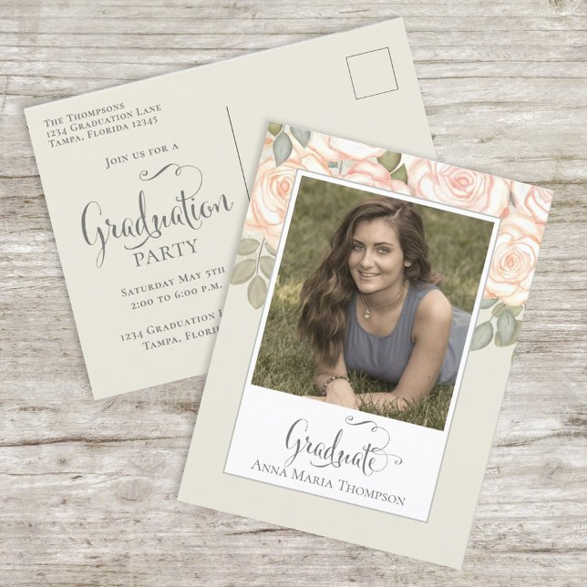 Floral Graduate Elegant Watercolor Chic Flowers Postcard (Creator Uploaded)
