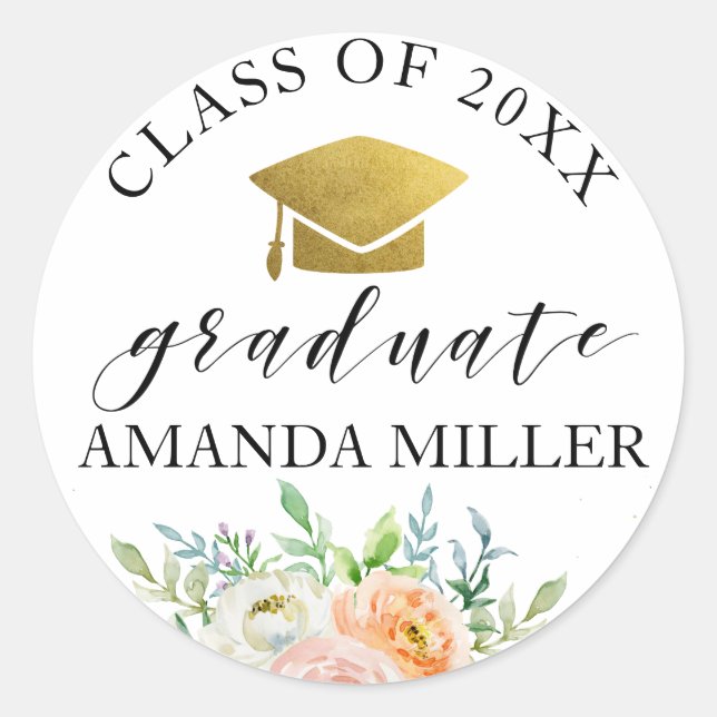Floral graduate personalised graduation sticker (Front)