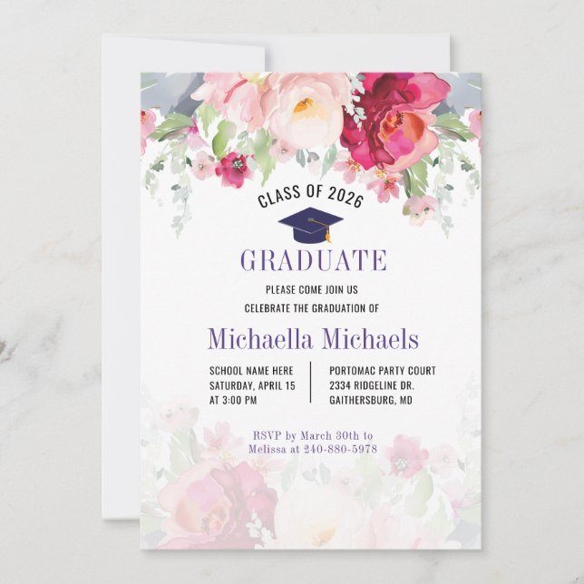 Floral Graduation 2026 Party Invitation (Front)
