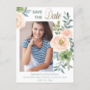 Floral Graduation Announcement Save Date Photo Postcard