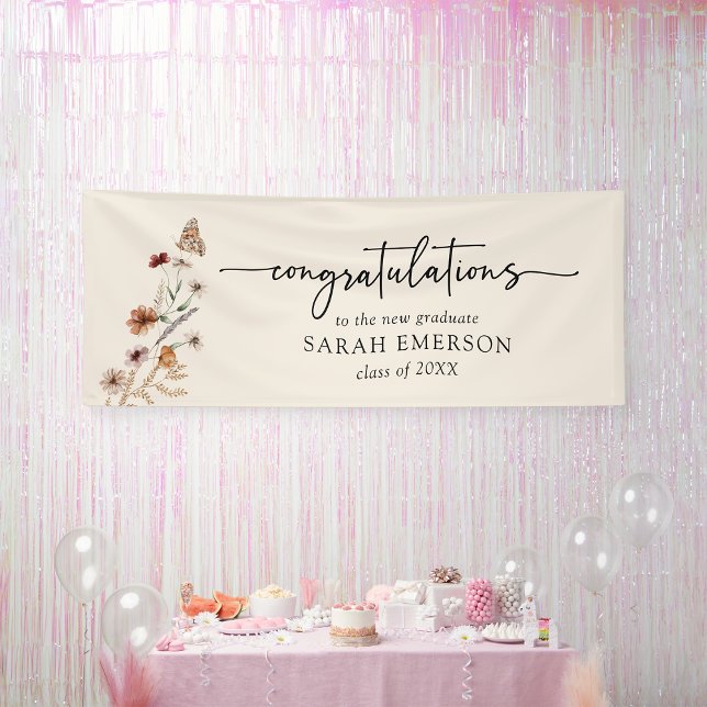Floral Graduation Banner (Floral Graduation Banner with Butterfly by Painted Paperie
)