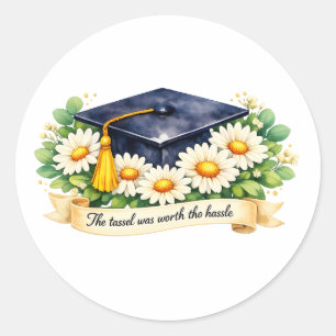 Floral Graduation Gift Cute Watercolor Grad Cap Classic Round Sticker