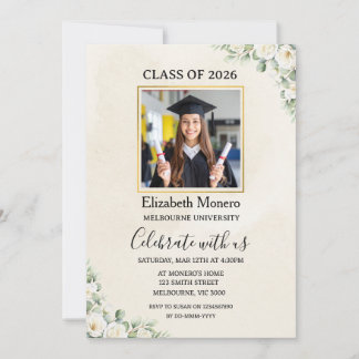 Floral Graduation Parchment-Style Photo Invite