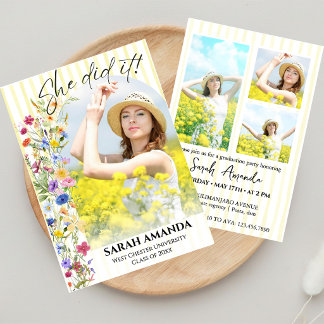 Floral Graduation Party Custom Photo Invitation