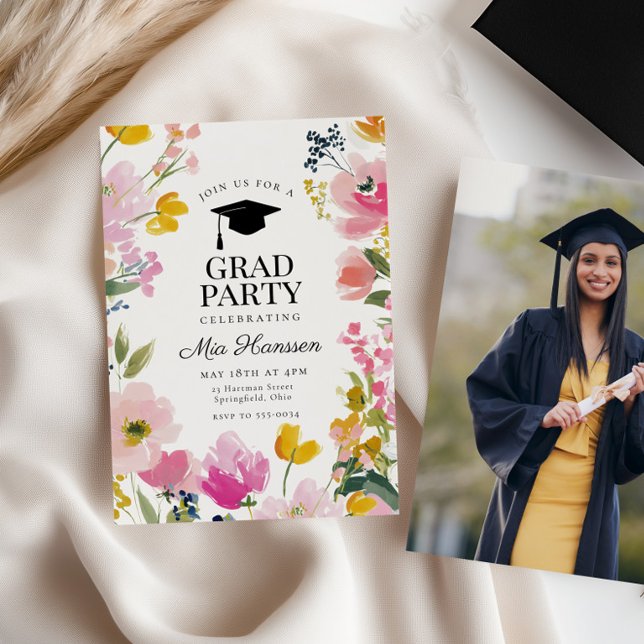 Floral Graduation Party Invitation Photo Back (Creator Uploaded)