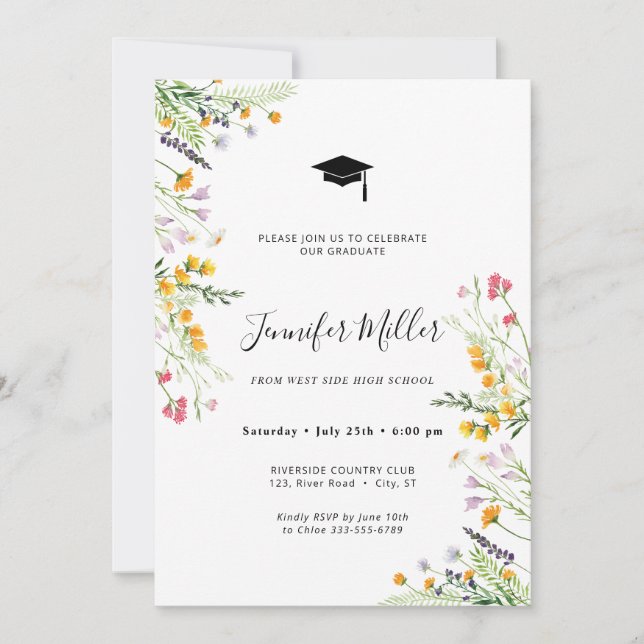 Floral Graduation Party Photo meadow Holiday Card (Front)