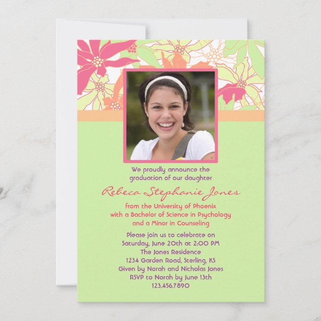 Floral Graduation Photo Invitation (Front)