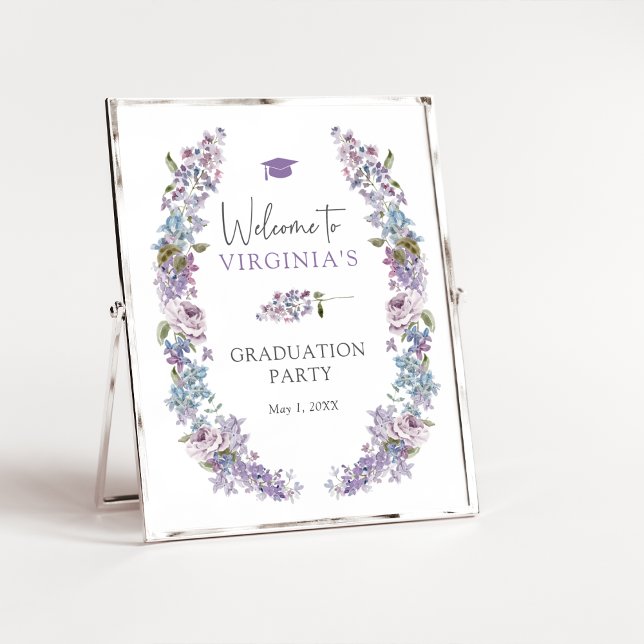Floral Graduation Poster (Purple Lilac Watercolor Floral Graduation Poster by Painted Paperie
)